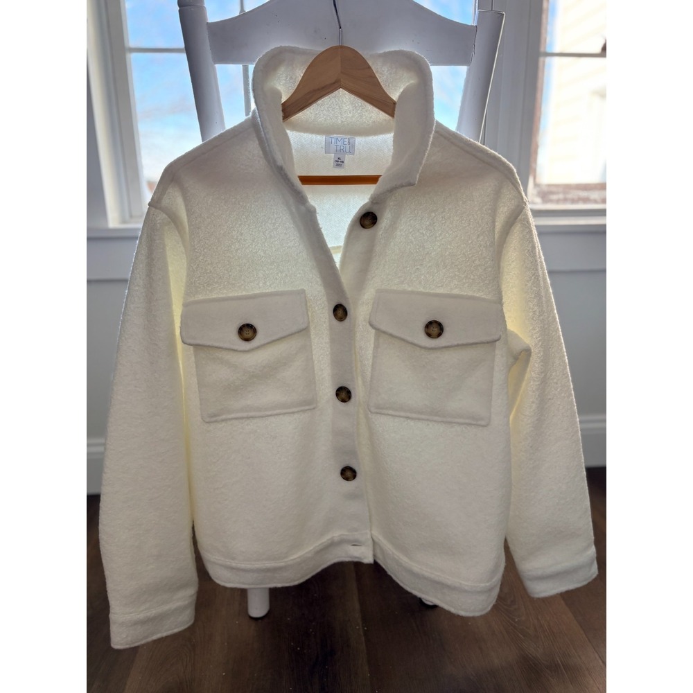 Time‎ & Tru Jacket Sweater with Buttons Pockets Women's White Size XXL 16-18